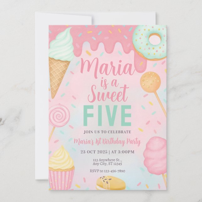Invitation d'anniversaire Pastel Sweets Candy (Devant)