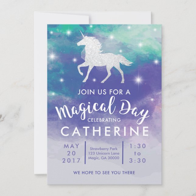 Invitation d'anniversaire Pastel Unicorn (Devant)
