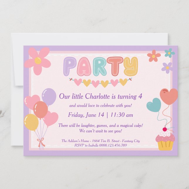 Invitation d'anniversaire pastel violet (Devant)