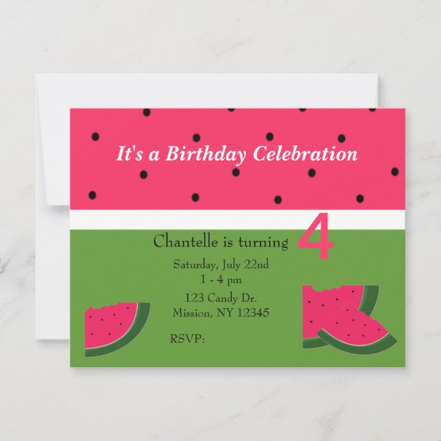 Invitation d'anniversaire Pastèque Sucrée (Devant)
