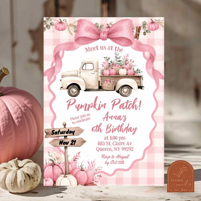 Invitation d'anniversaire Patch de citrouille rose (Créateur téléchargé)