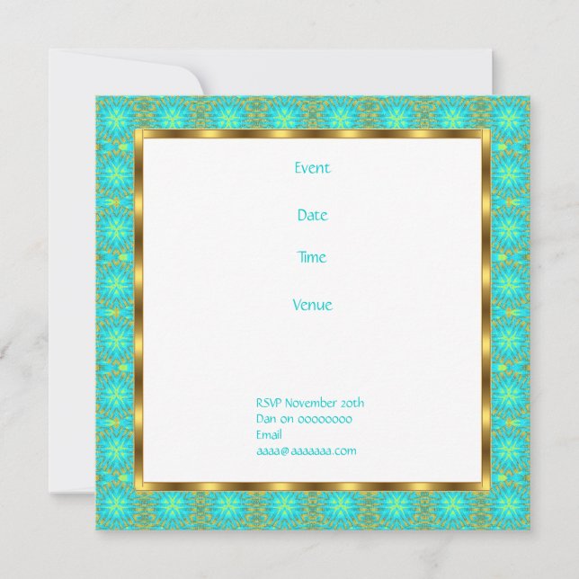 Invitation d'anniversaire patchwork aqua et or (Devant)