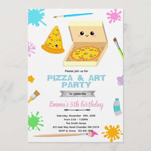 Invitation d'anniversaire peinture et pizza (Devant)