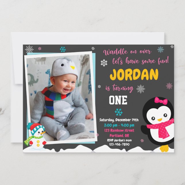 Invitation d'anniversaire Penguin (Devant)