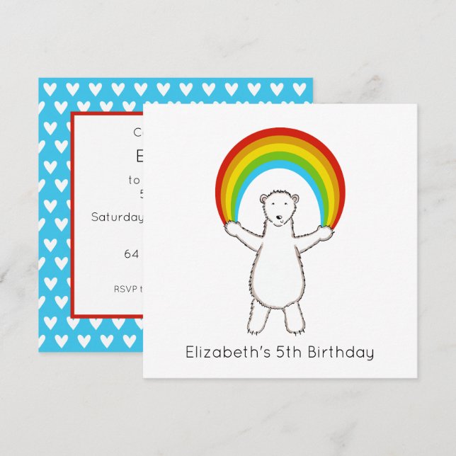 Invitation d'anniversaire personnalisée à l'ours p (Devant / Derrière)