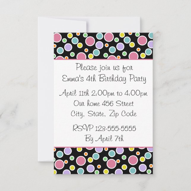 Invitation d'anniversaire personnalisée à pois col (Devant)