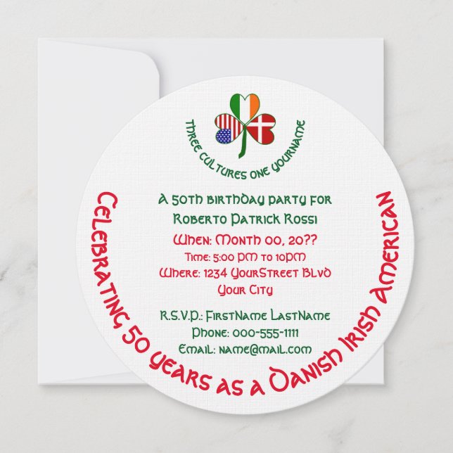Invitation d'anniversaire personnalisée danoise ir (Devant)