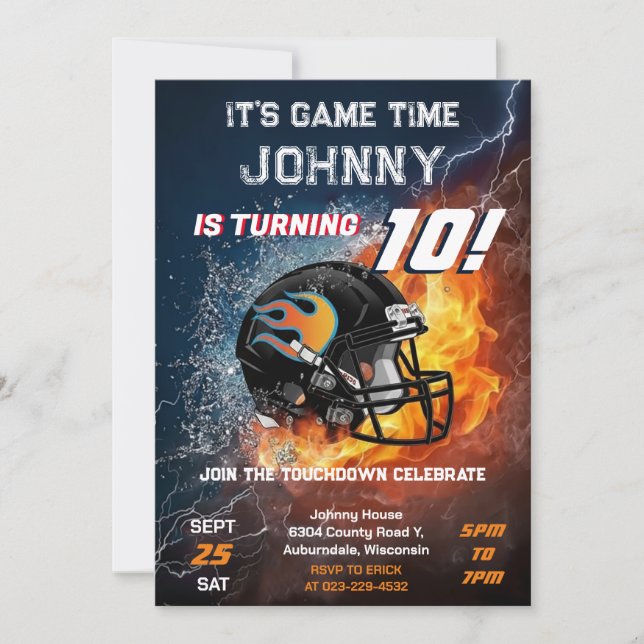 Invitation d'anniversaire personnalisée de footbal (Devant)