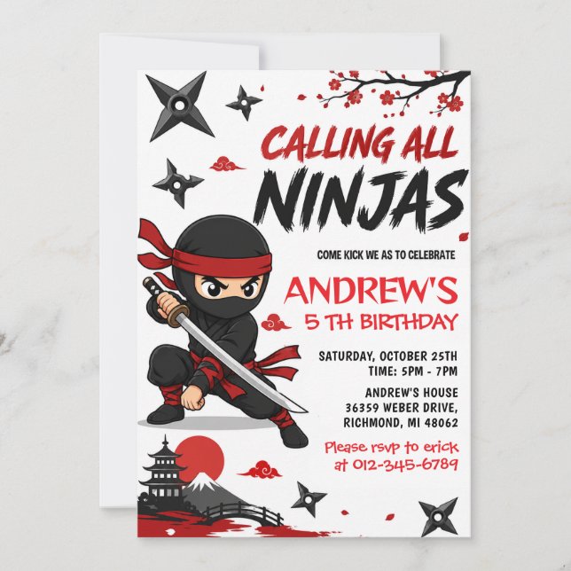Invitation d'anniversaire personnalisée de ninja p (Devant)