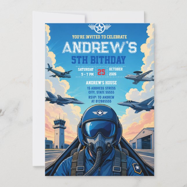 Invitation d'anniversaire personnalisée de pilote  (Devant)