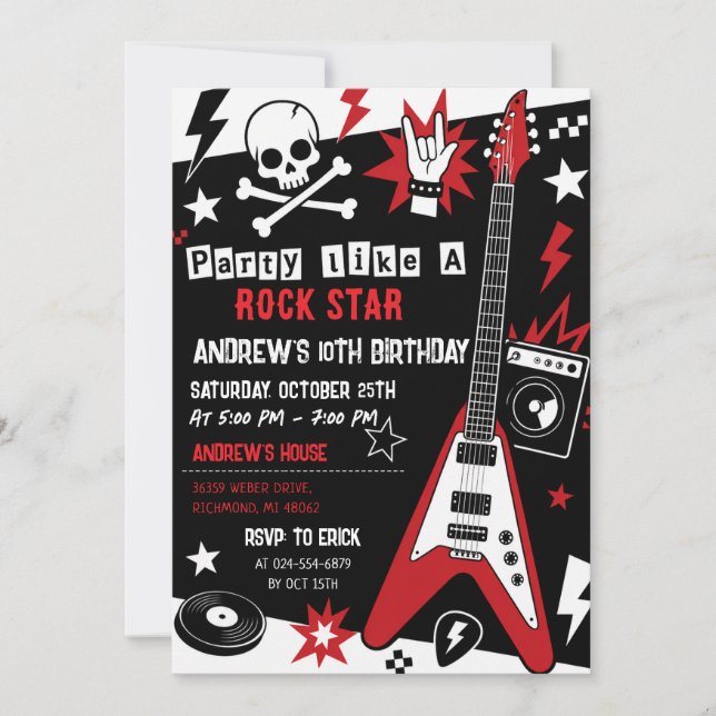 Invitation d'anniversaire personnalisée de rock st (Devant)