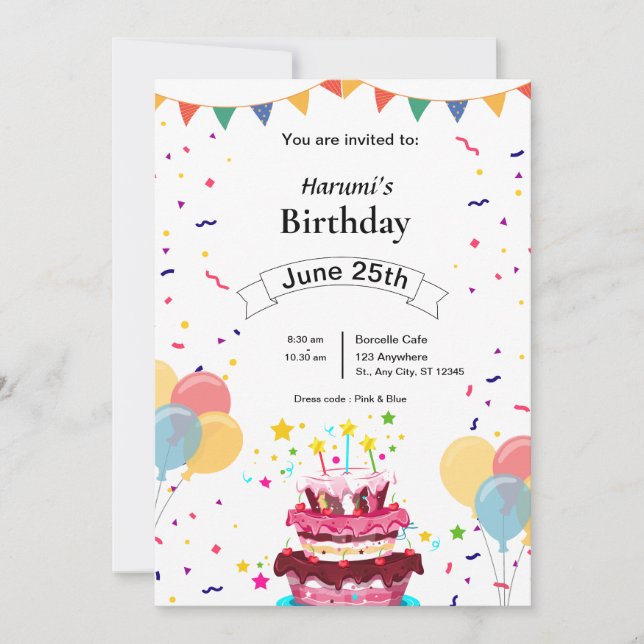Invitation d'anniversaire personnalisée – Design b (Devant)