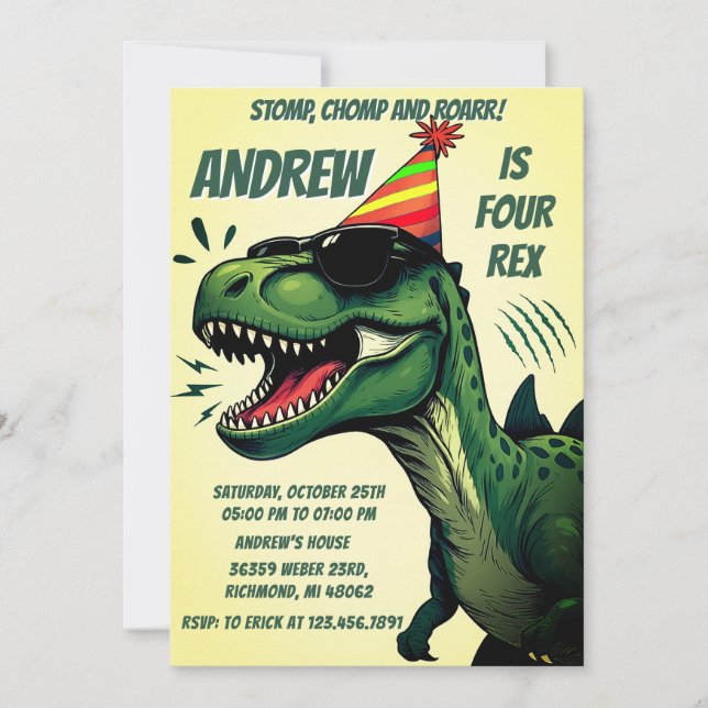 Invitation d'anniversaire personnalisée Dinosaur D (Devant)