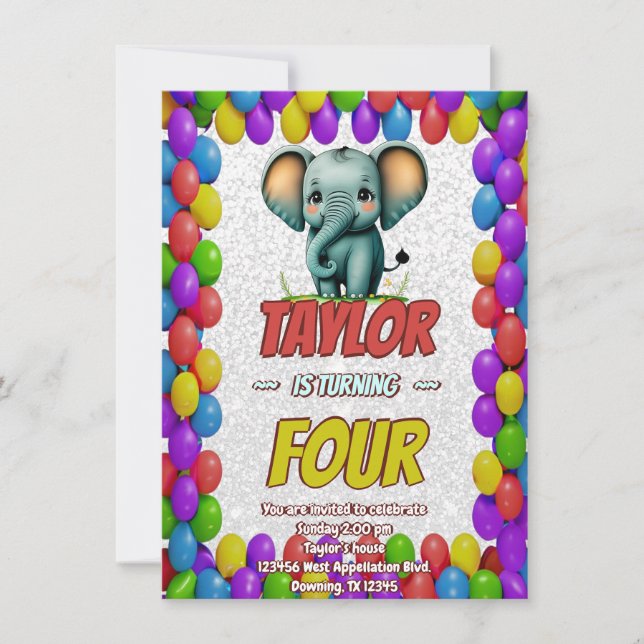 Invitation d'anniversaire personnalisée éléphant m (Devant)