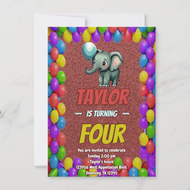 Invitation d'anniversaire personnalisée éléphant m (Devant)
