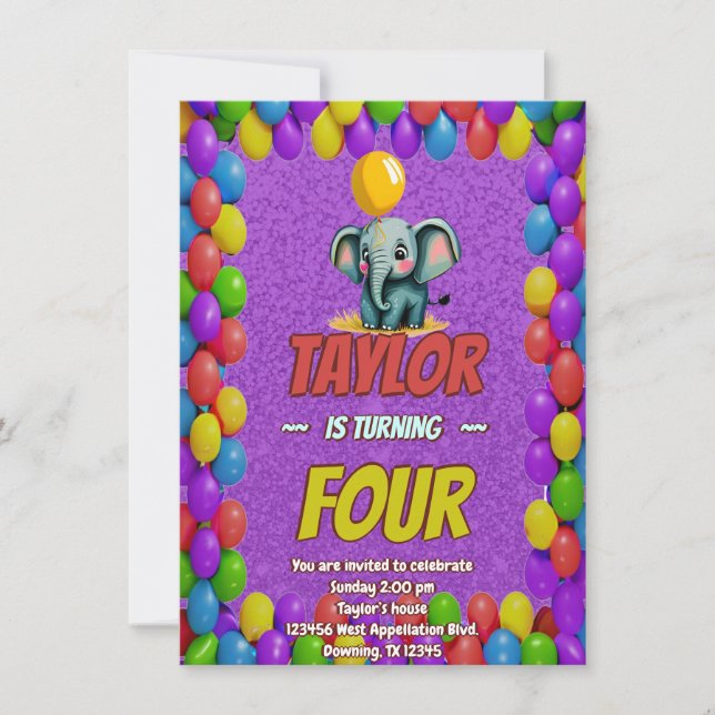 Invitation d'anniversaire personnalisée éléphant m (Devant)