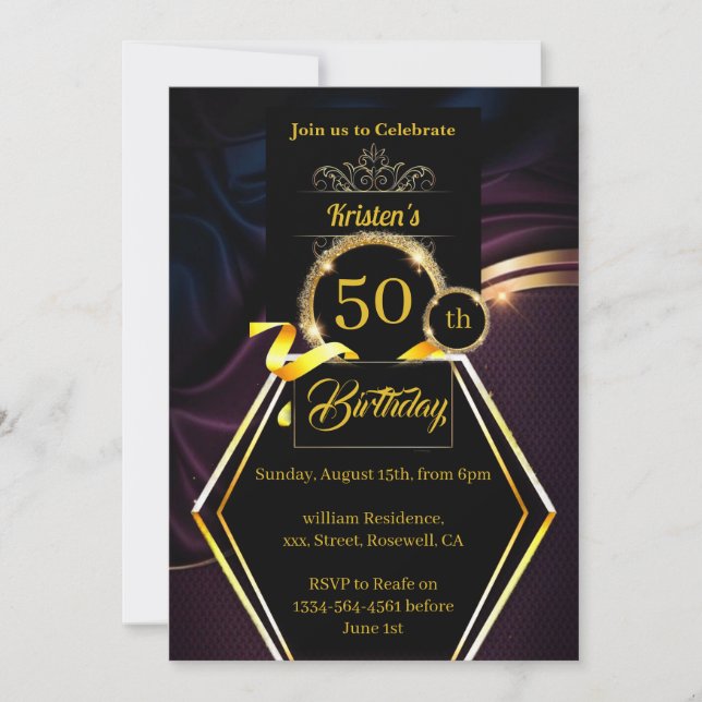 Invitation d'anniversaire personnalisée Gold et Pu (Devant)