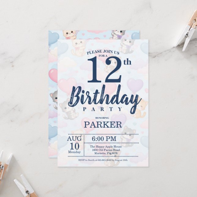 Invitation d'anniversaire personnalisée mignonne p (Devant/Arrière en situation)