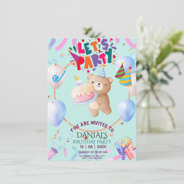 Invitation d'anniversaire personnalisée Ourson Mig (Debout devant)