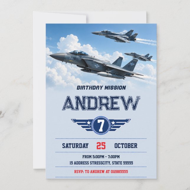 Invitation d'anniversaire personnalisée pour avion (Devant)