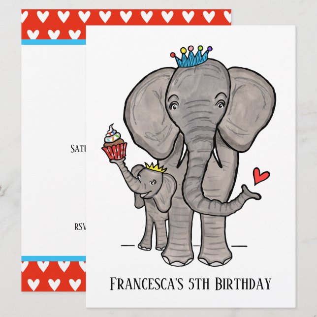 Invitation d'anniversaire personnalisée pour éléph (Devant / Derrière)