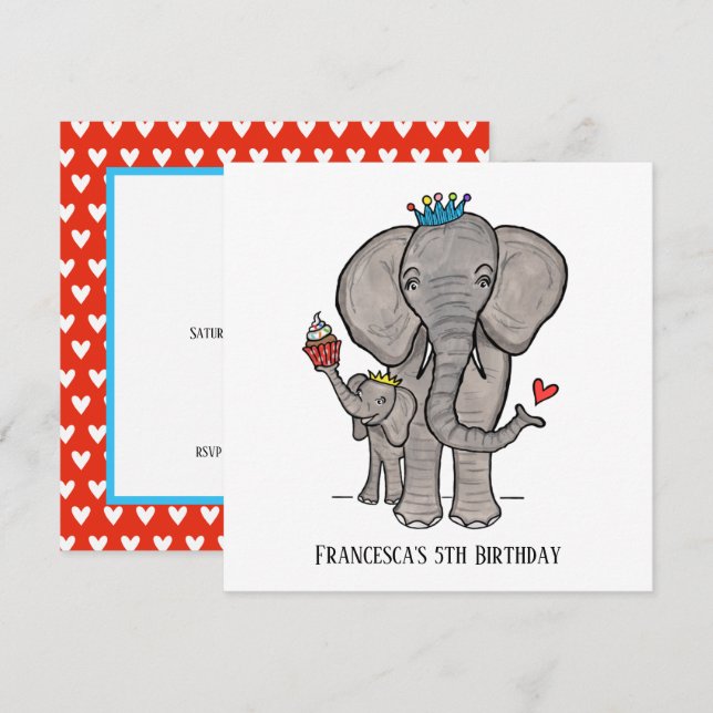 Invitation d'anniversaire personnalisée pour éléph (Devant / Derrière)