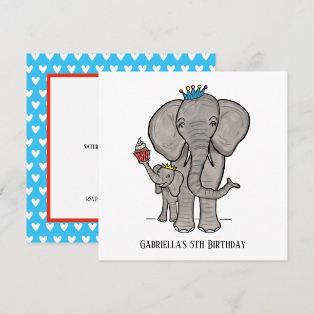 Invitation d'anniversaire personnalisée pour éléph (Devant / Derrière)