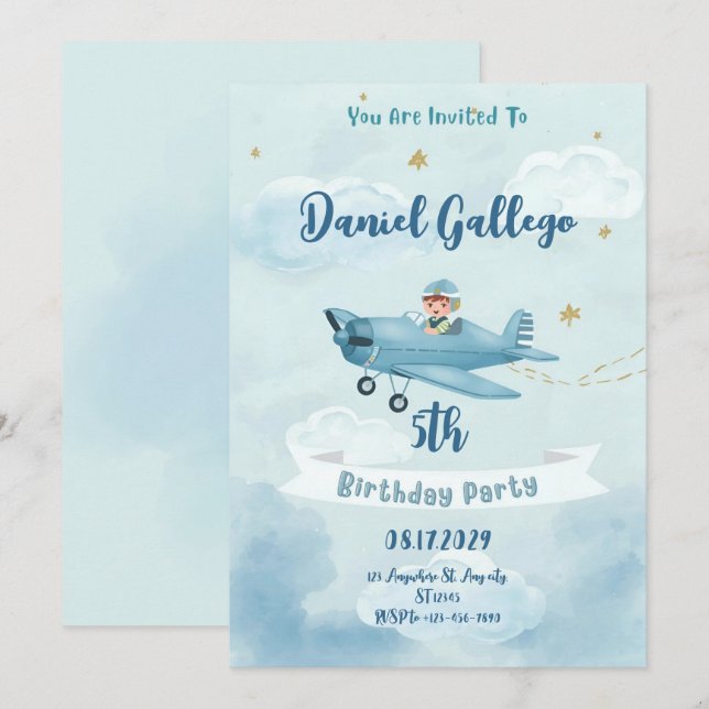 Invitation d'anniversaire personnalisée pour garço (Devant / Derrière)