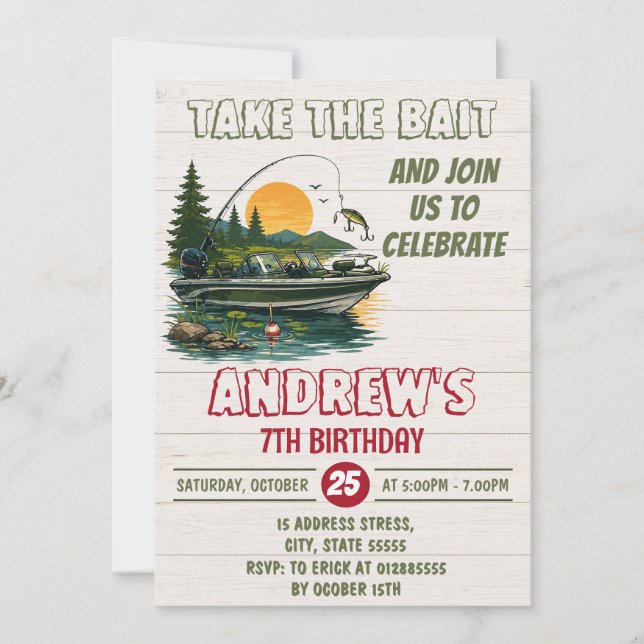 Invitation d'anniversaire personnalisée pour la pê (Devant)