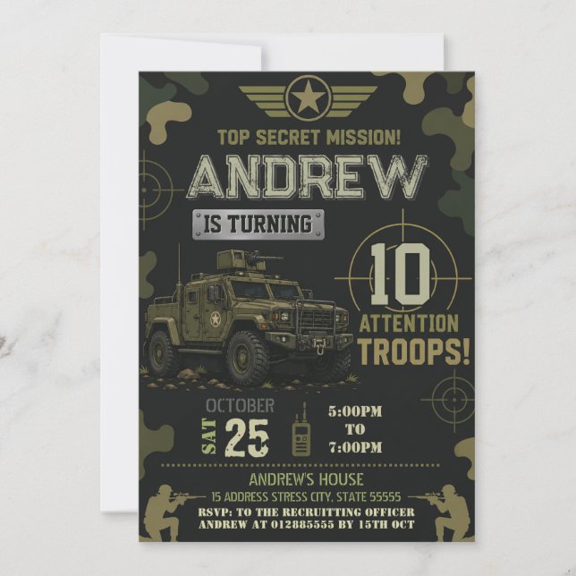 Invitation d'anniversaire personnalisée pour l'arm (Devant)