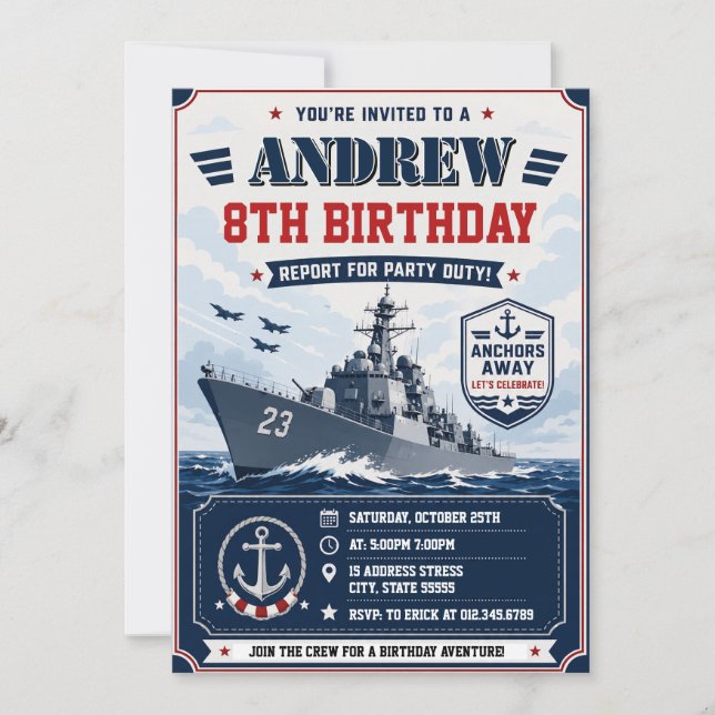 Invitation d'anniversaire personnalisée pour navir (Devant)