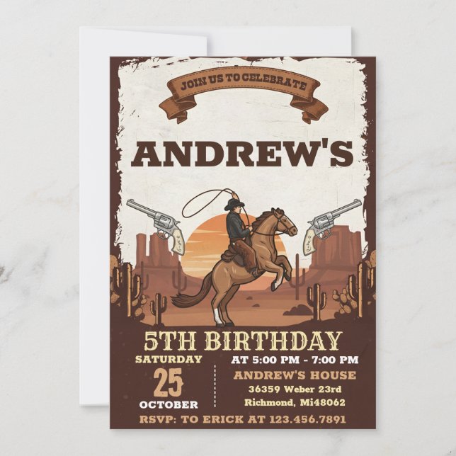 Invitation d'anniversaire personnelle Cowboy Wild  (Devant)