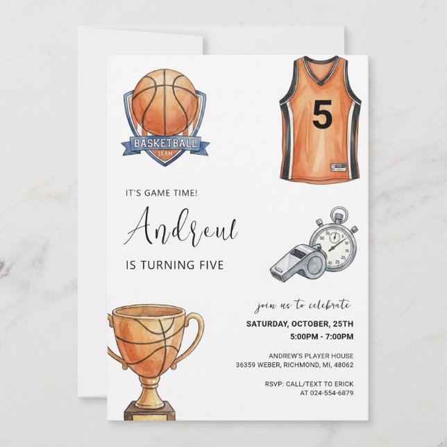 Invitation d'anniversaire personnelle de basketbal (Devant)
