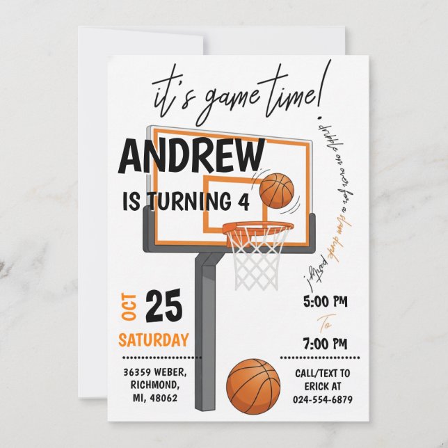 Invitation d'anniversaire personnelle de basketbal (Devant)