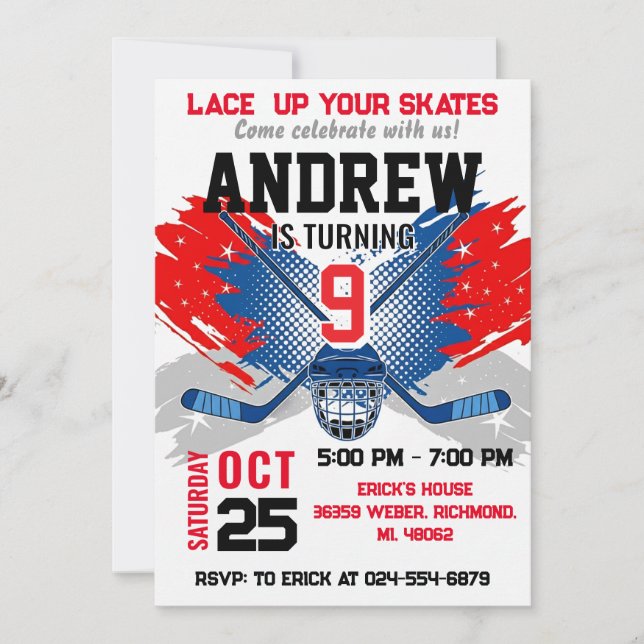 Invitation d'anniversaire personnelle de hockey (Devant)