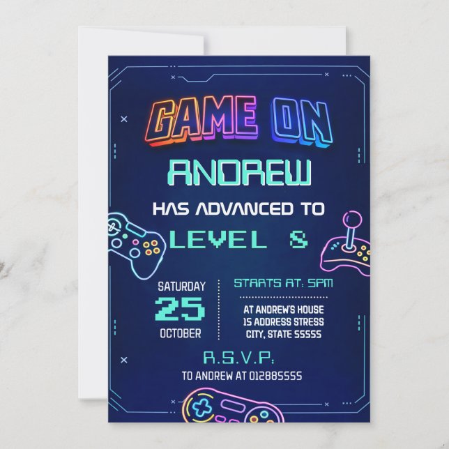 Invitation d'anniversaire personnelle de jeu vidéo (Devant)