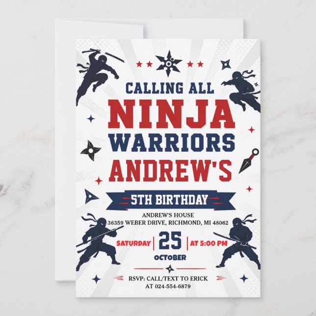 Invitation d'anniversaire personnelle de Ninja War (Devant)