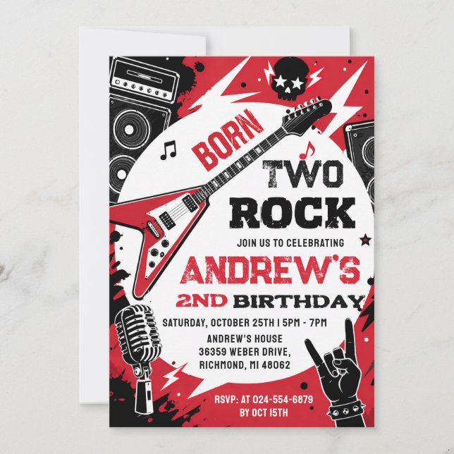 Invitation d'anniversaire personnelle Née Pour Roc (Devant)