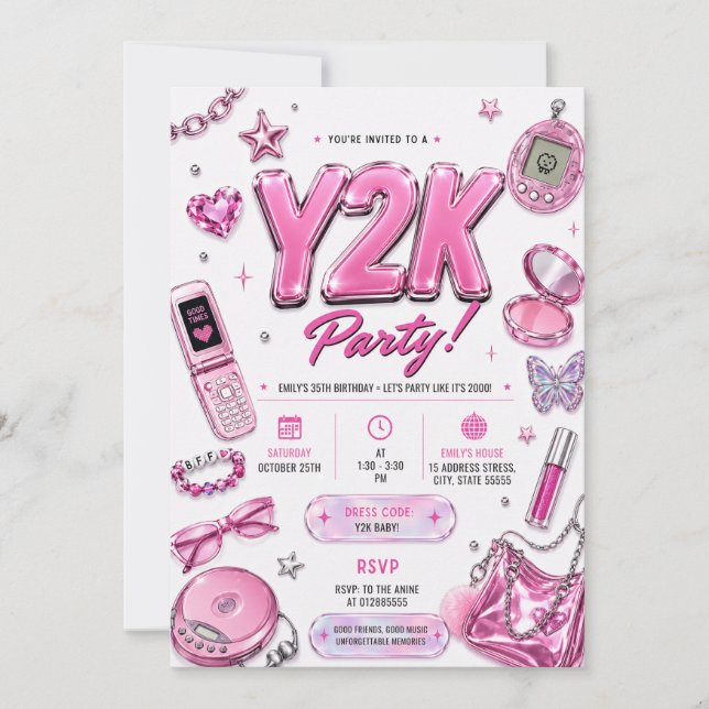 Invitation d'anniversaire personnelle rétro Y2K (Devant)
