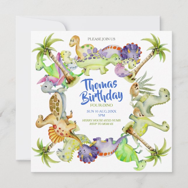 invitation d'anniversaire petit 4ème dino (Devant)