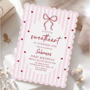 Invitation d'anniversaire Petit Cœur avec Nœud Coq