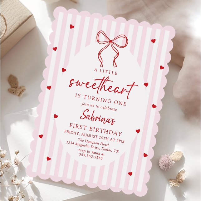 Invitation d'anniversaire Petit Cœur avec Nœud Coq (Créateur téléchargé)