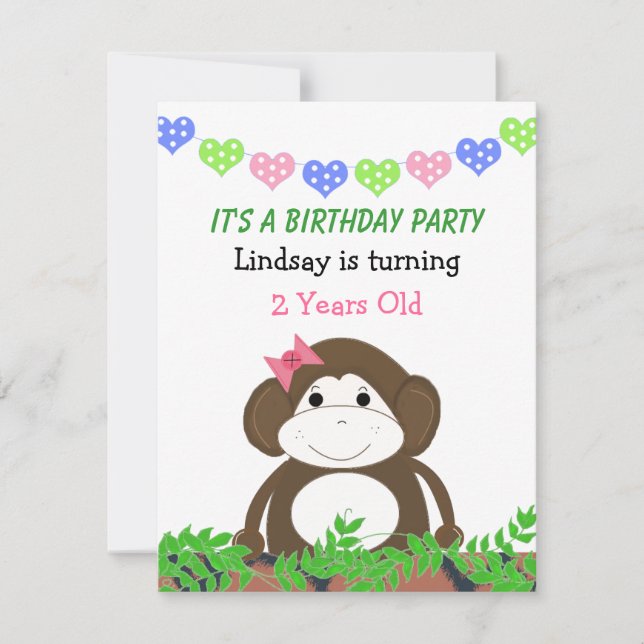 Invitation d'anniversaire Petit Singe (Devant)