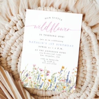 Invitation d'anniversaire petite fleur sauvage aqu