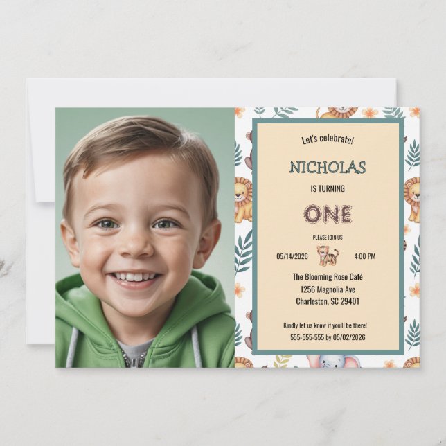 Invitation d'anniversaire photo aquarelle Animaux  (Devant)