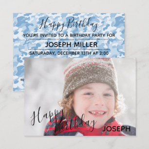 Invitation d'anniversaire Photo Blue Camo-3x5