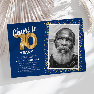 Invitation d'anniversaire photo Blue Gold 70th