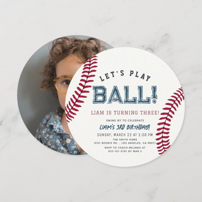 Invitation d'anniversaire photo de baseball " Jouo (Devant / Derrière)