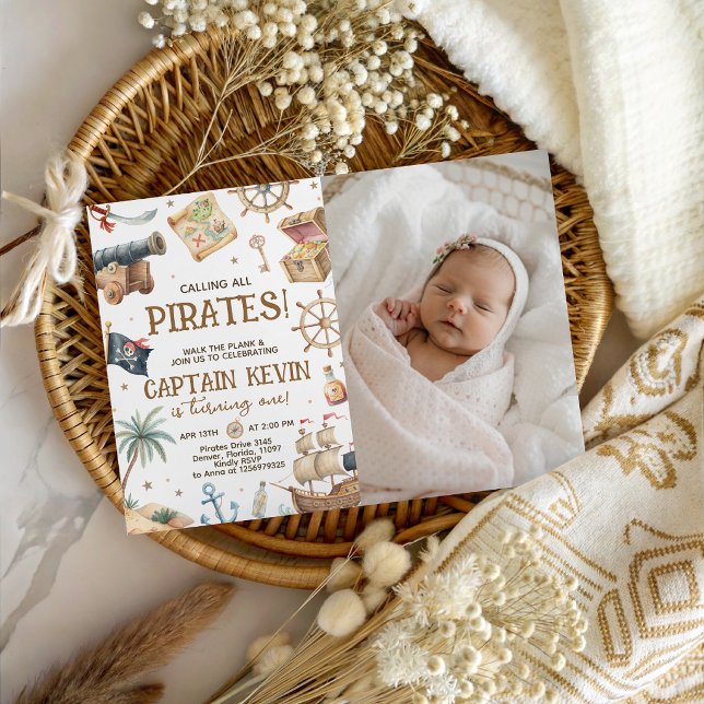 Invitation d'anniversaire photo du capitaine pirat (Créateur téléchargé)