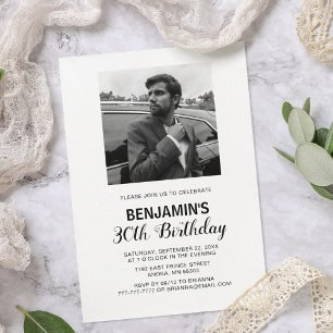 Invitation d'anniversaire photo en noir et blanc
